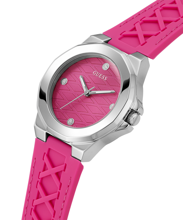 GUESS Ladies Pink Silver Analog Watch lifestyle angle