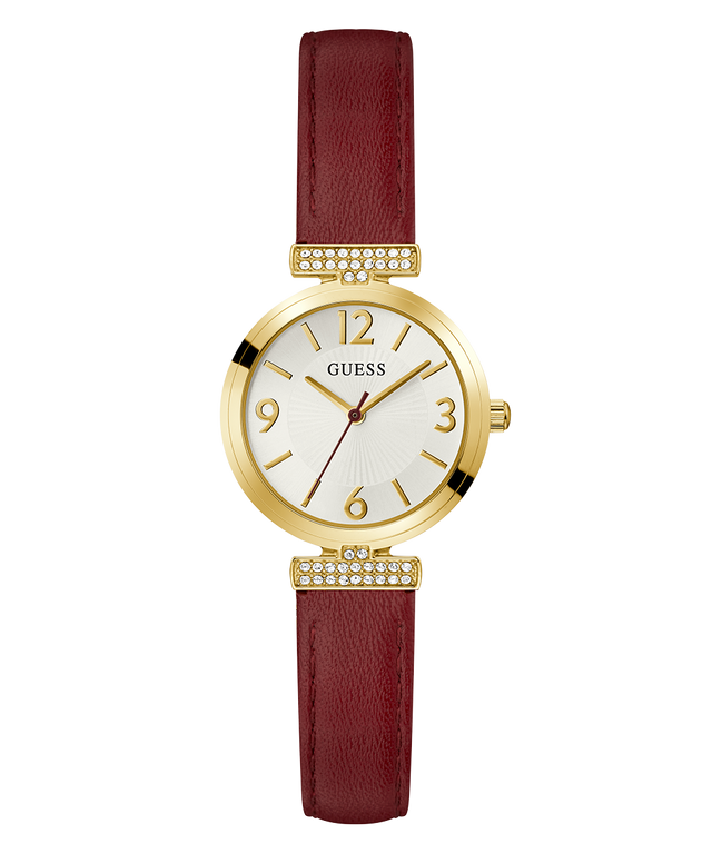 GUESS Ladies Burgundy Gold Tone Analog Watch