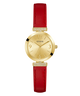 GUESS Ladies Red Gold Tone Analog Watch with a red strap on a white background