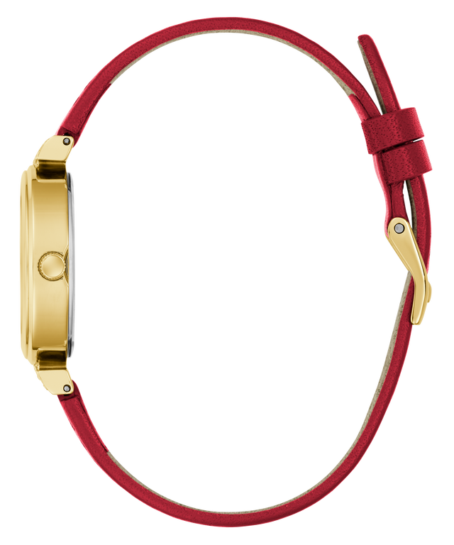 Watch with a red strap and gold case on a transparent background