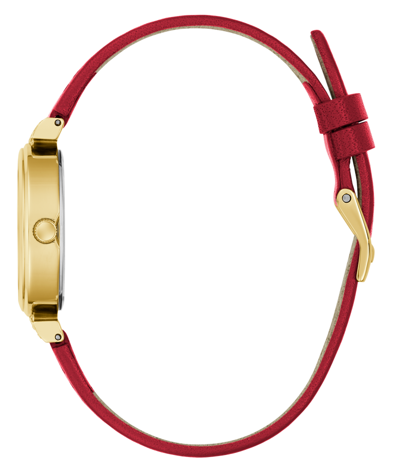Watch with a red strap and gold case on a transparent background