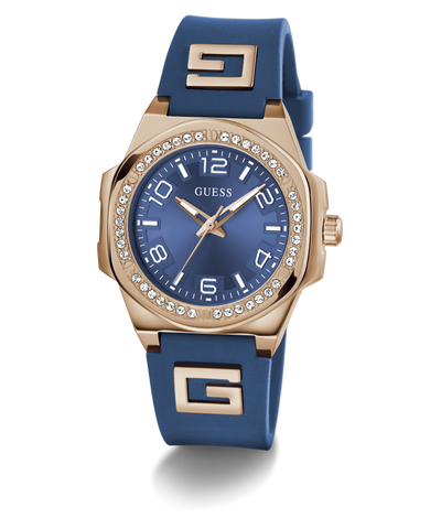 GW0617L3 GUESS Ladies Blue Rose Gold Tone Analog Watch angle