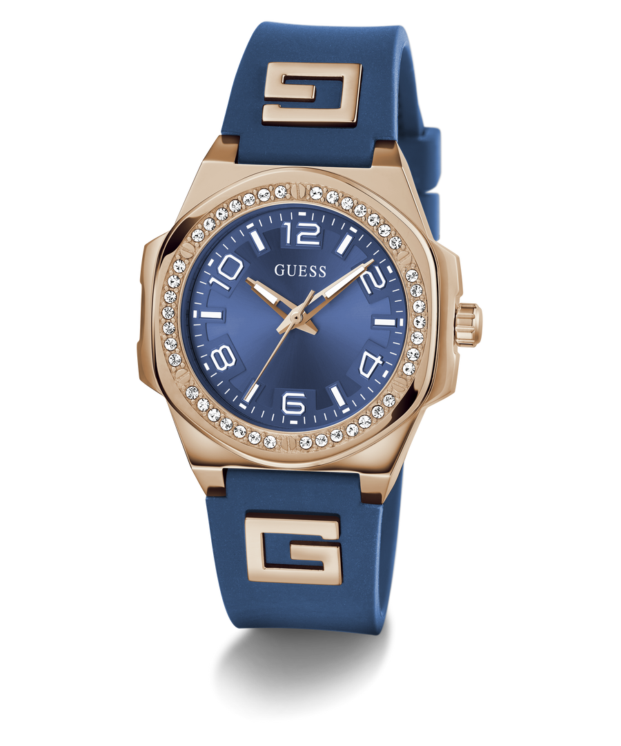 GW0617L3 GUESS Ladies Blue Rose Gold Tone Analog Watch angle