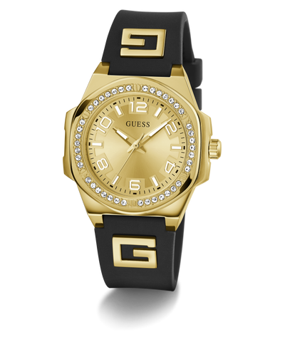 GW0617L5 GUESS Ladies Black Gold Tone Analog Watch angle