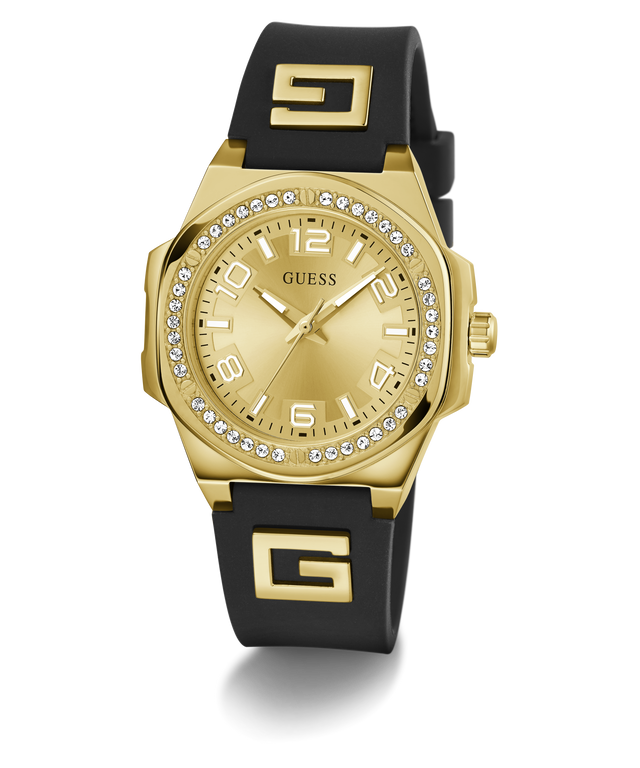 GW0617L5 GUESS Ladies Black Gold Tone Analog Watch angle