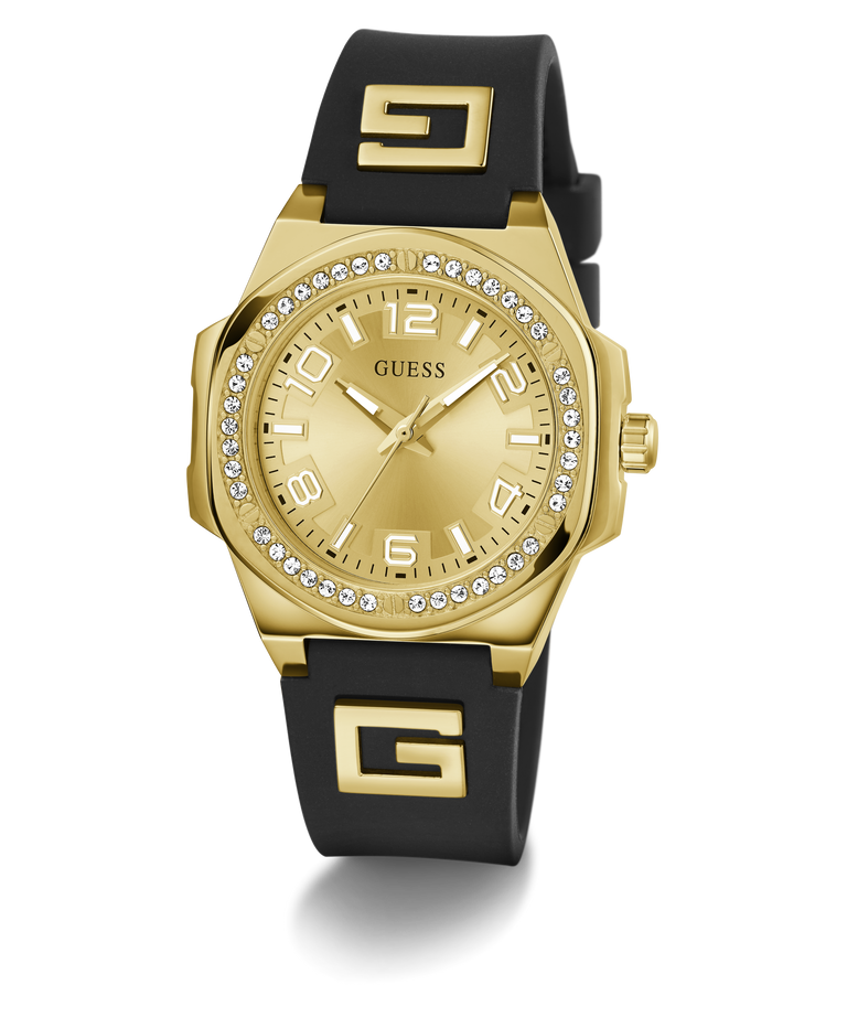 GW0617L5 GUESS Ladies Black Gold Tone Analog Watch angle