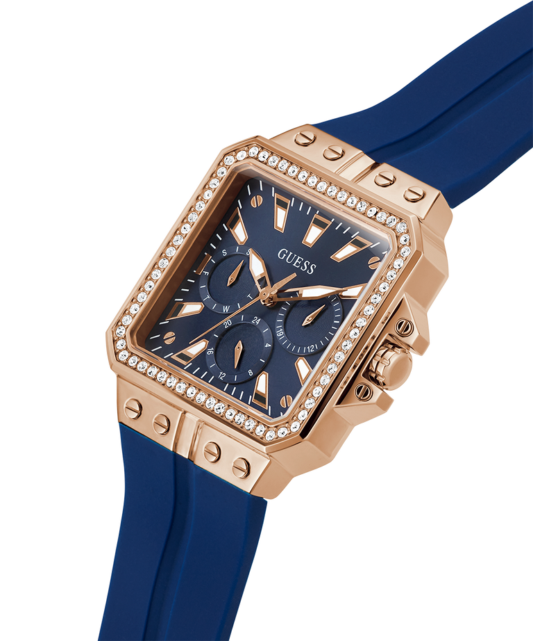 GUESS Ladies Blue Rose Gold Tone Multi-function Watch lifestyle image