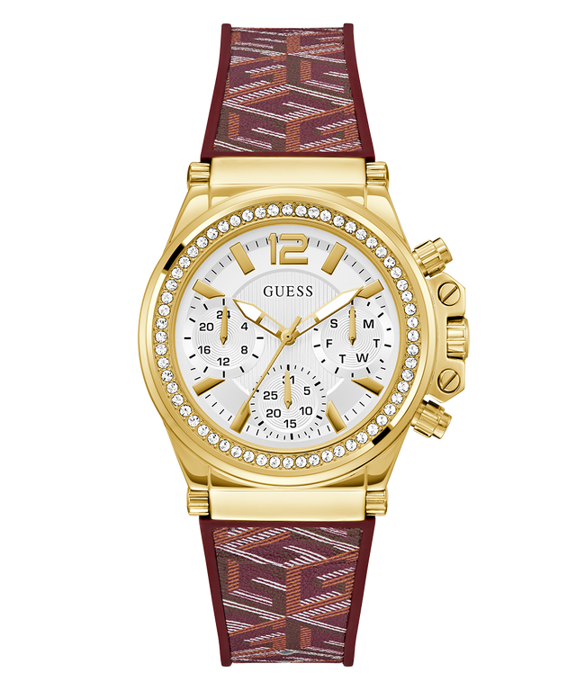 GUESS Ladies Red Gold Tone Multi-function Watch