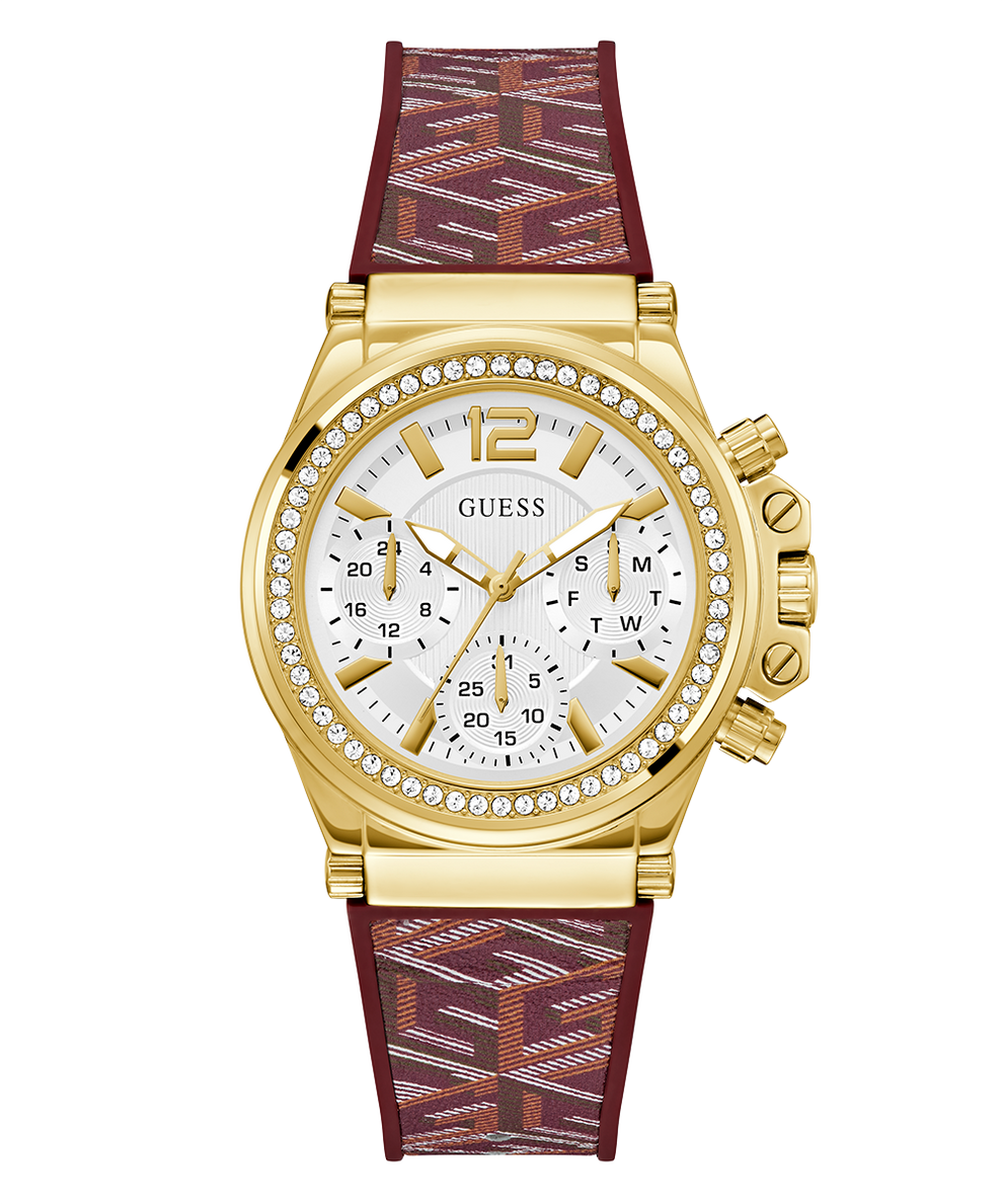 GUESS Ladies Red Gold Tone Multi-function Watch