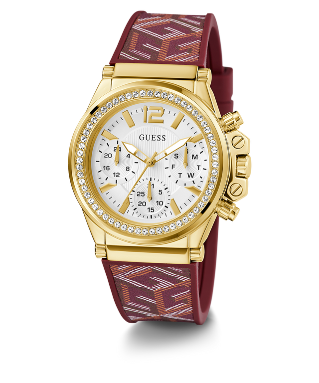 GUESS Ladies Red Gold Tone Multi-function Watch