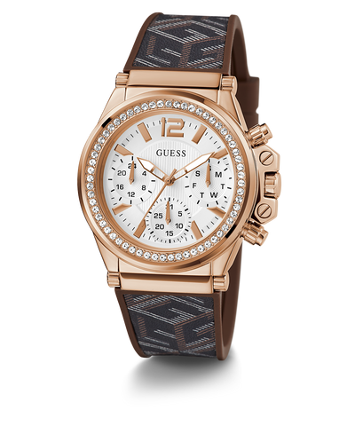 GUESS Ladies Brown Rose Gold Multi-function Watch