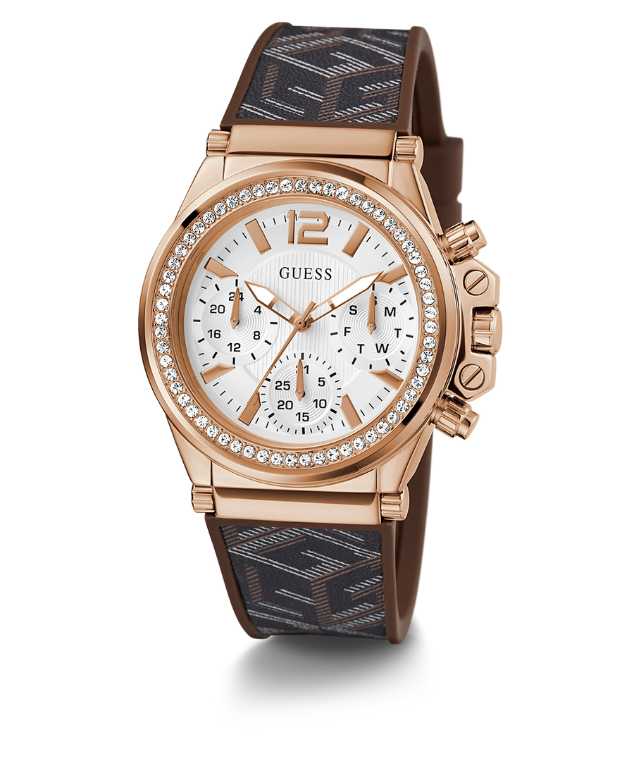 GUESS Ladies Brown Rose Gold Multi-function Watch