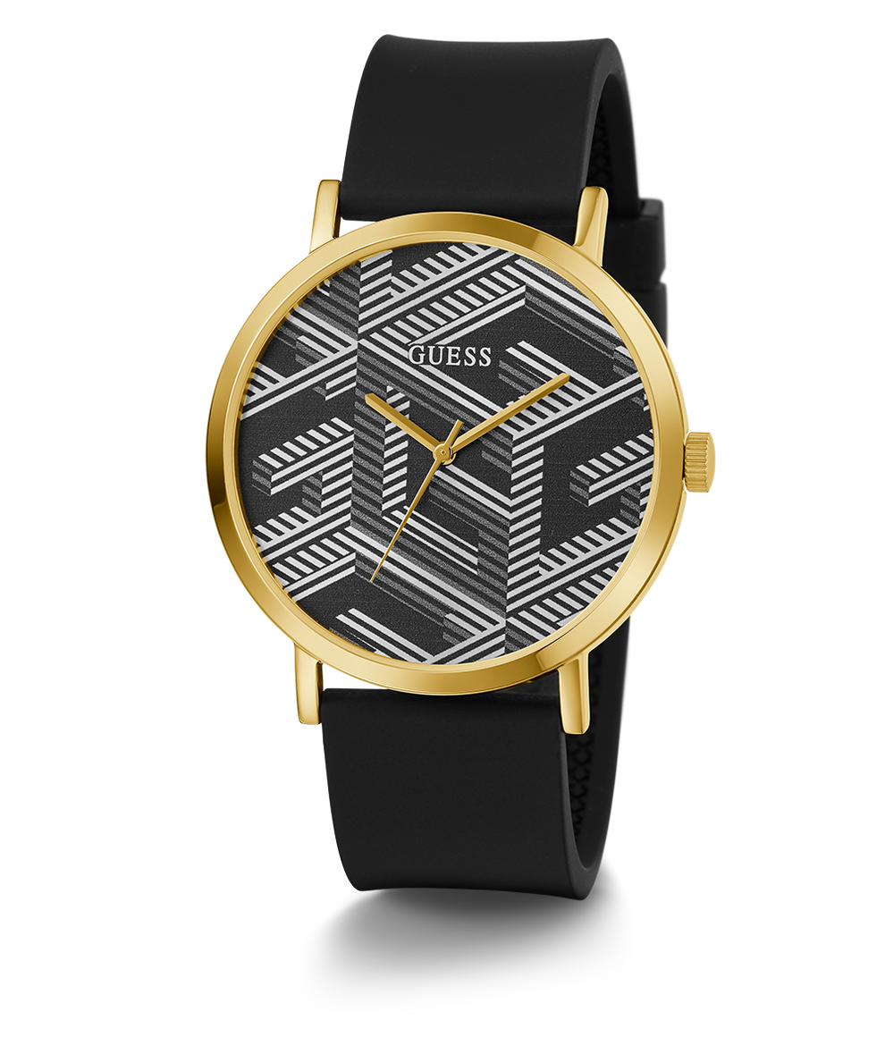 GUESS Mens Black Gold Tone Analog Watch