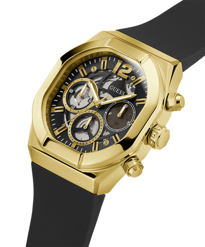 GW0638G1 GUESS Mens Black Gold Multi-function Watch lifestyle angle