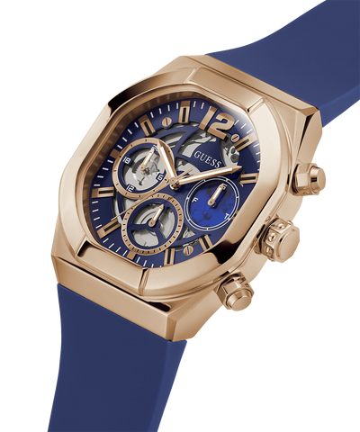 GW0638G2 GUESS Mens Blue Rose Gold Tone Multi-function Watch lifestyle angle