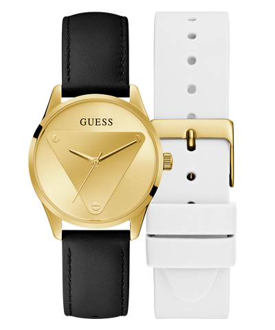 Estuche con reloj analógico en tono dorado para dama GUESS