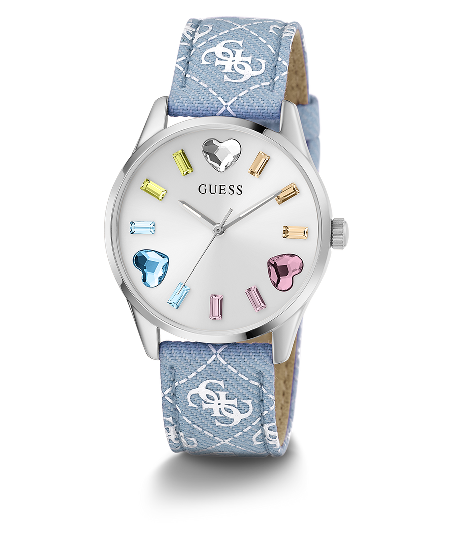 GUESS Ladies Blue Silver Tone Analog Watch angle