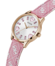 GUESS Ladies Pink Rose Gold Tone Analog Watch lifestyle angle