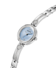 Silver Guess watch with a light blue face on a white background lifestyle
