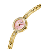 Gold watch with pink face on a white background lifestyle