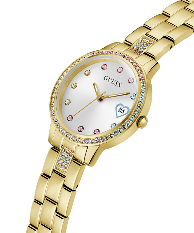 GUESS Ladies Gold Tone Date Watch lifestyle angle