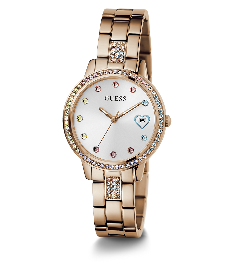 GUESS Ladies Rose Gold Tone Date Watch angle