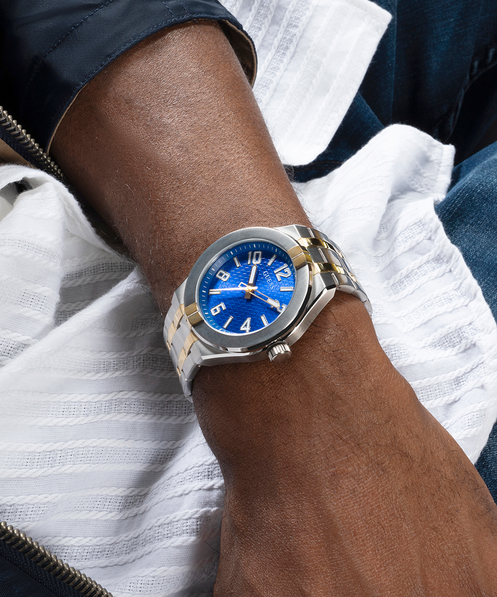 GUESS Mens 2-Tone Analog Watch lifestyle watch on wrist