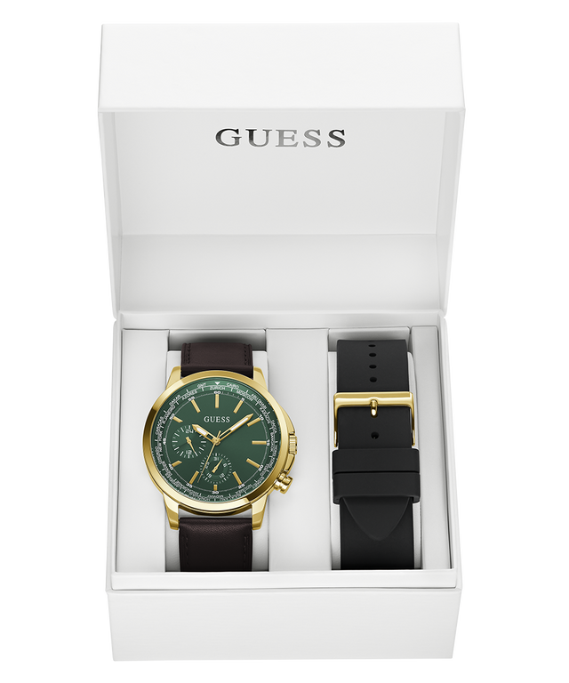 GUESS Mens Gold Tone Multi-function Watch Box Set