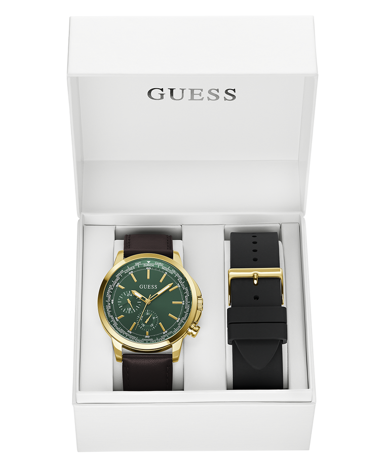 GUESS Mens Gold Tone Multi-function Watch Box Set
