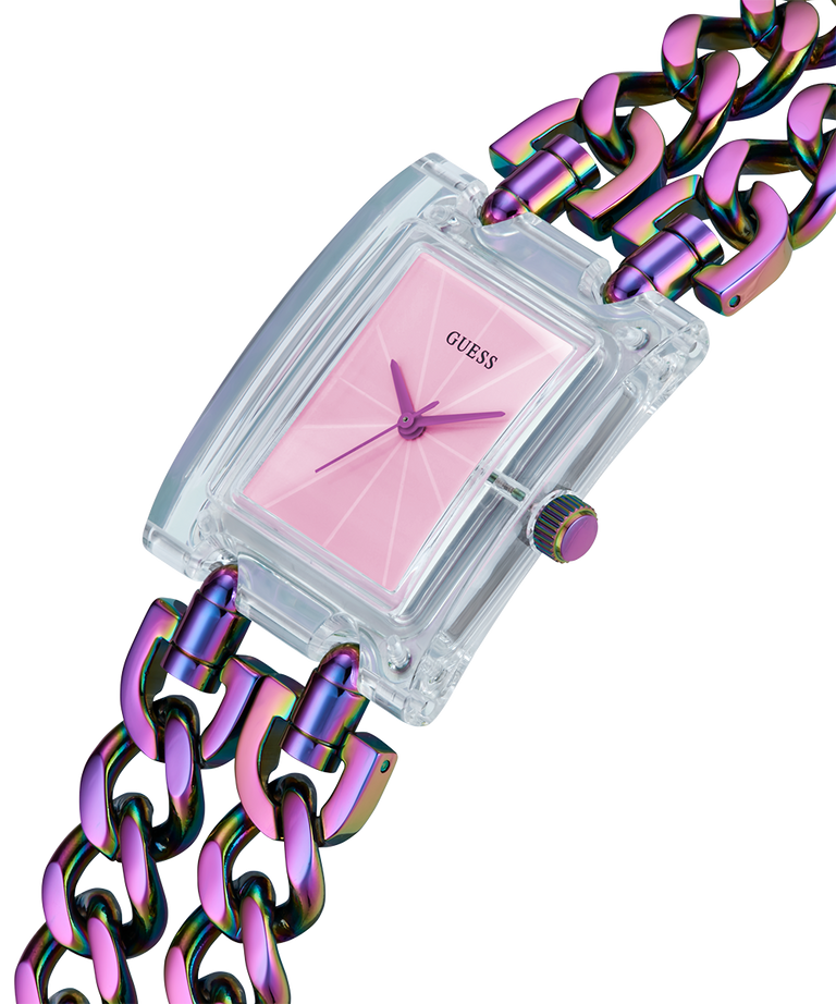 GUESS Ladies Iridescent Clear Analog Watch lifestyle angle