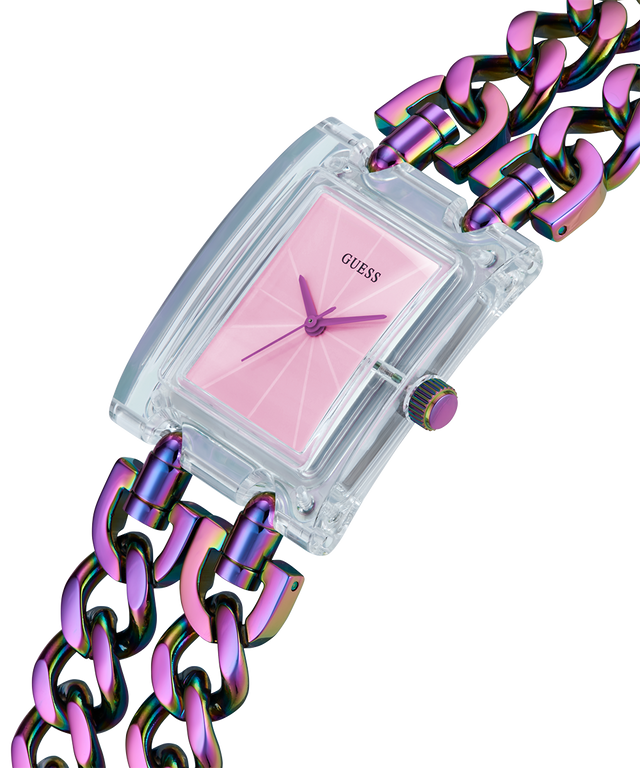 GUESS Ladies Iridescent Clear Analog Watch lifestyle angle