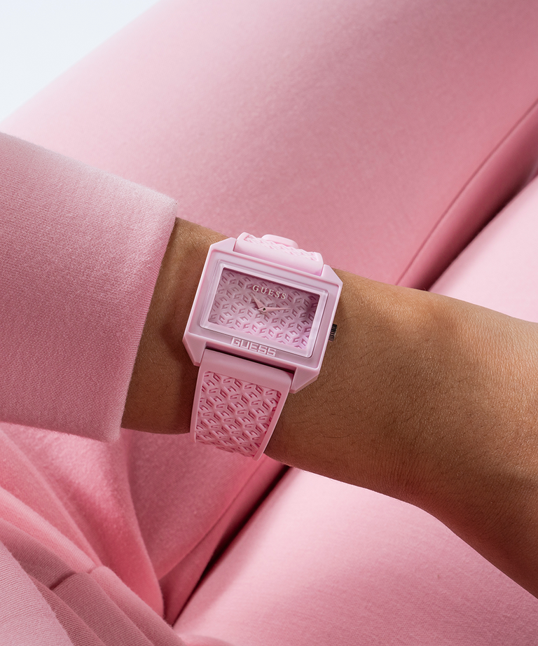 GW0677L2 GUESS Ladies Pink Analog Watch lifestyle watch on wrist