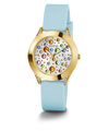 GUESS Ladies Blue Gold Tone Analog Watch