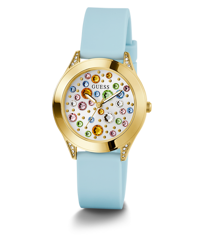 GUESS Ladies Blue Gold Tone Analog Watch