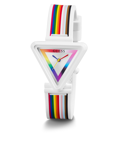 GW0679L1 Pride Limited Edition GUESS Ladies White Rainbow Analog Watch angle