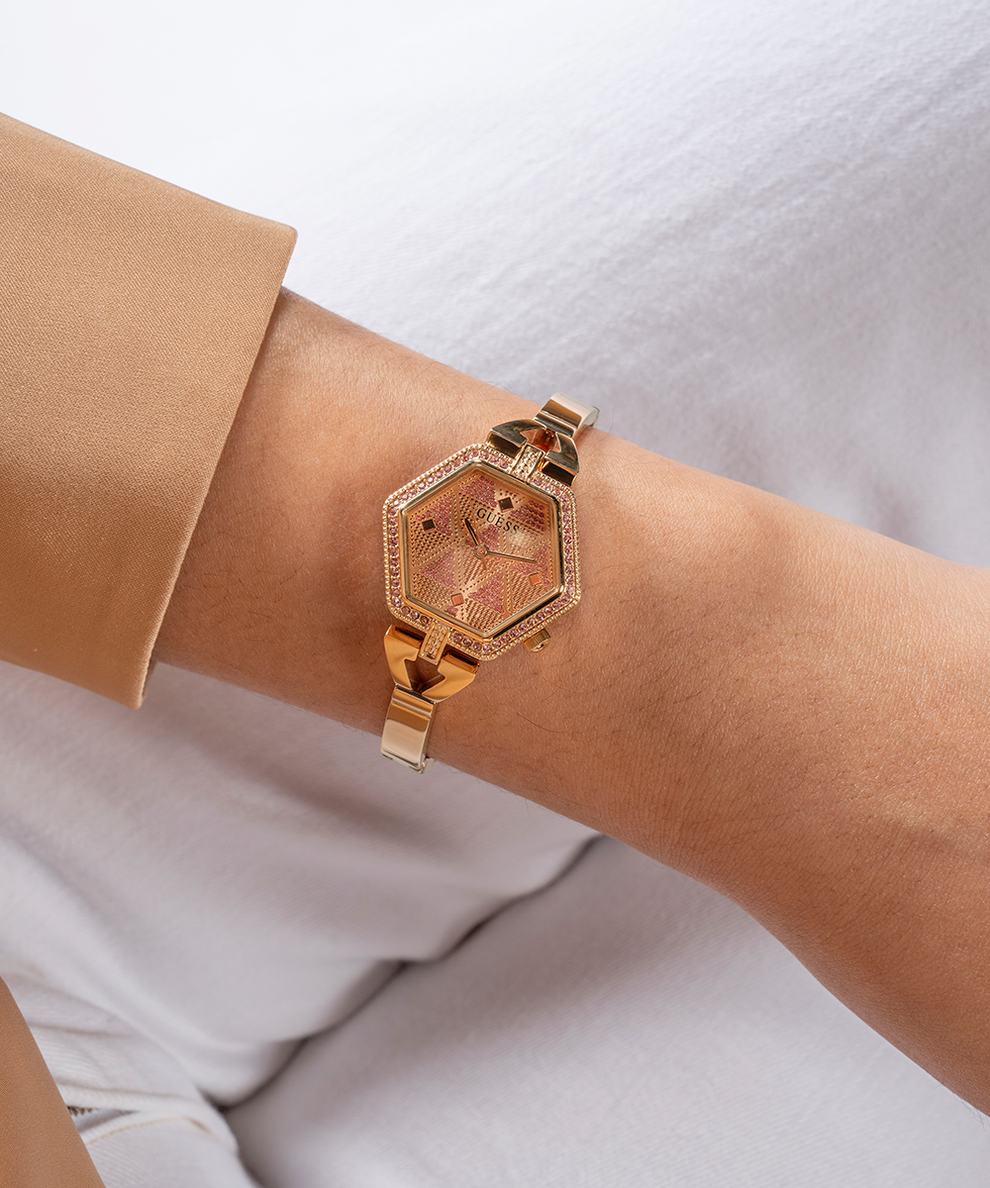 GW0680L3 GUESS Ladies Rose Gold Tone Analog Watch lifestyle watch on wrist
