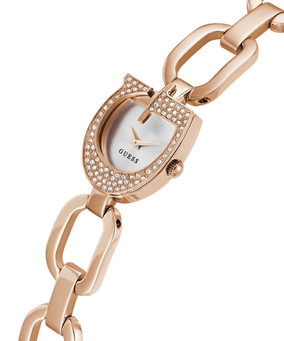 GUESS Ladies Rose Gold Tone Analog Watch lifestyle angle