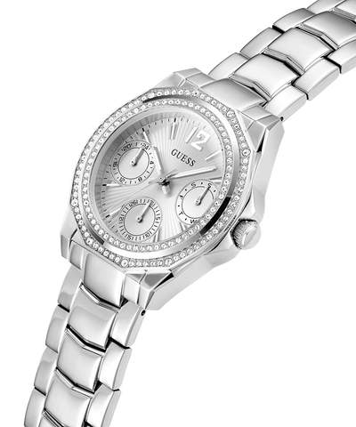 GUESS Ladies Silver Tone Multi-function Watch lifestyle angle