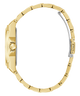 Side of GUESS Ladies Gold Tone Multi-function Watch strap on a white background