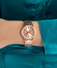GW0686L3 GUESS Ladies Rose Gold Tone Analog Watch lifestyle rose gold watch on wrist