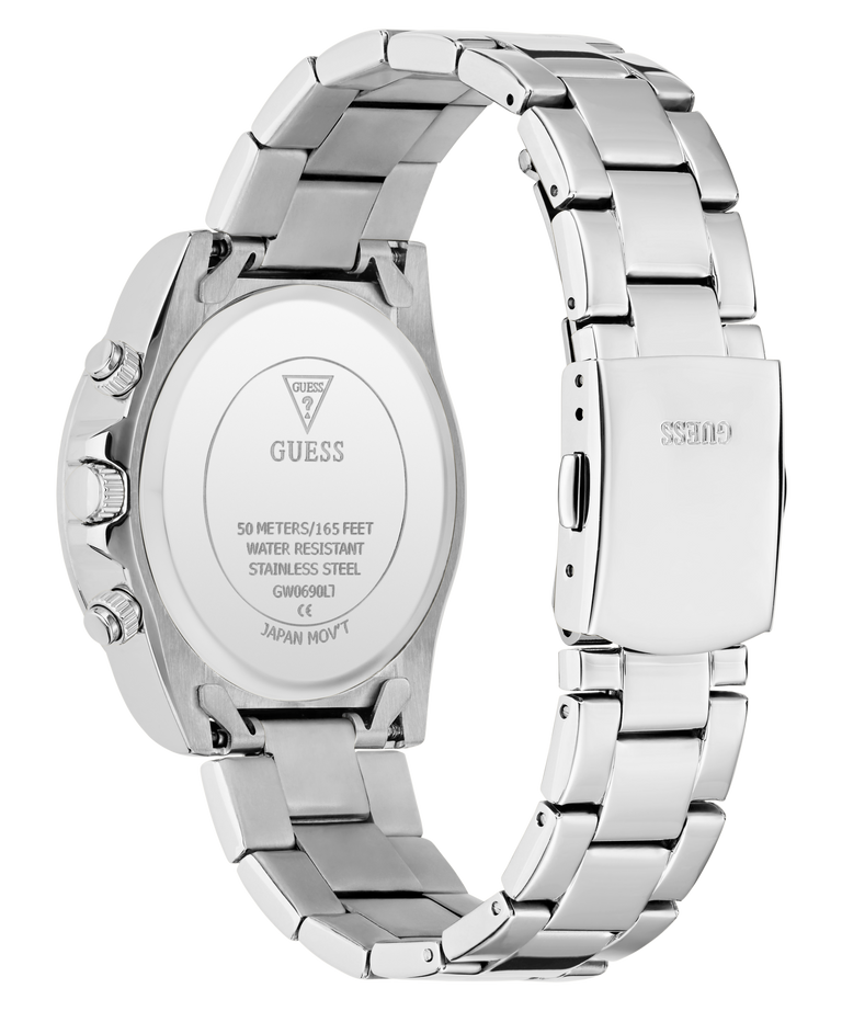 GUESS Ladies Silver Tone Multi-function Watchcaseback