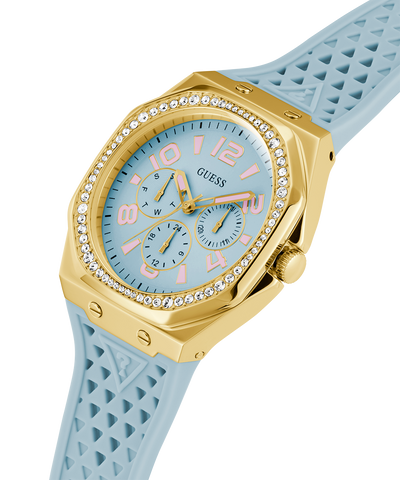 GW0694L1 GUESS Ladies Light Blue Gold Tone Multi-function Watch lifestyle