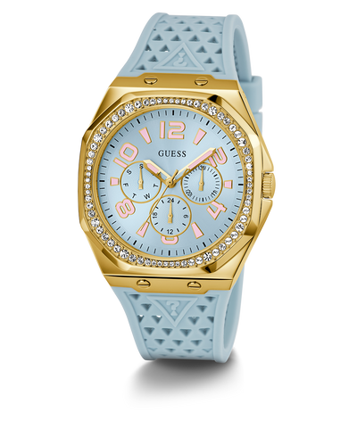 GW0694L1 GUESS Ladies Light Blue Gold Tone Multi-function Watch angle