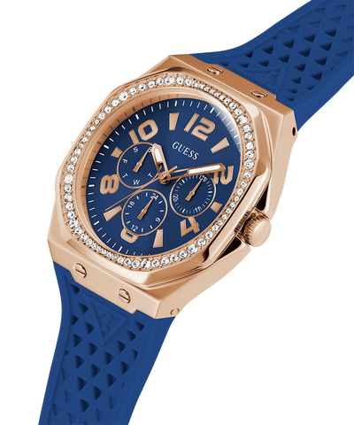 GW0694L4 GUESS Ladies Blue Rose Gold Tone Multi-function Watch lifestyle angle