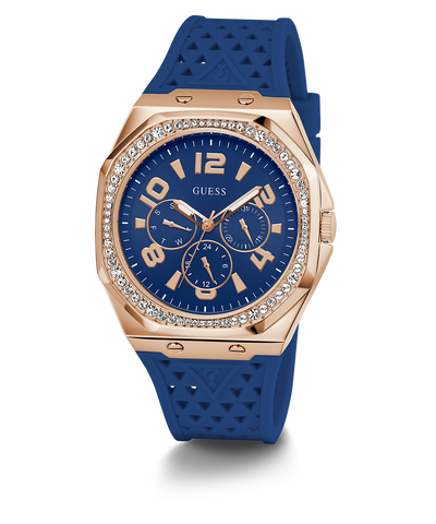 GW0694L4 GUESS Ladies Blue Rose Gold Tone Multi-function Watch angle