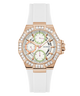 GUESS Ladies White Rose Gold Tone Multi-function Watch