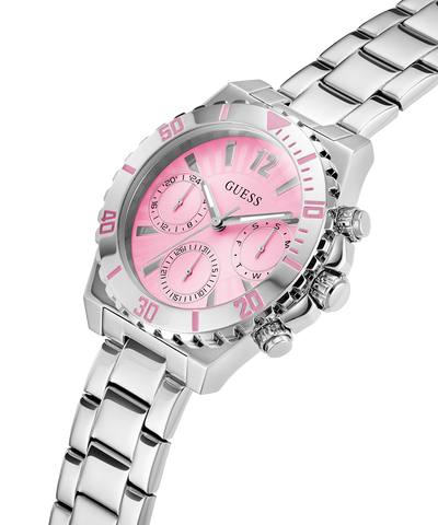 GW0696L1 GUESS Ladies Silver Tone Multi-function Watch  lifestyle angle