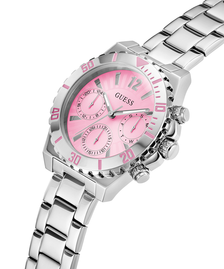 GW0696L1 GUESS Ladies Silver Tone Multi-function Watch  lifestyle angle