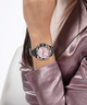 GW0696L1 GUESS Ladies Silver Tone Multi-function Watch  lifestyle watch on wrist pink shirt