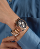 GUESS Mens 2-Tone Multi-function Watch lifestyle watch on wrist blue shirt